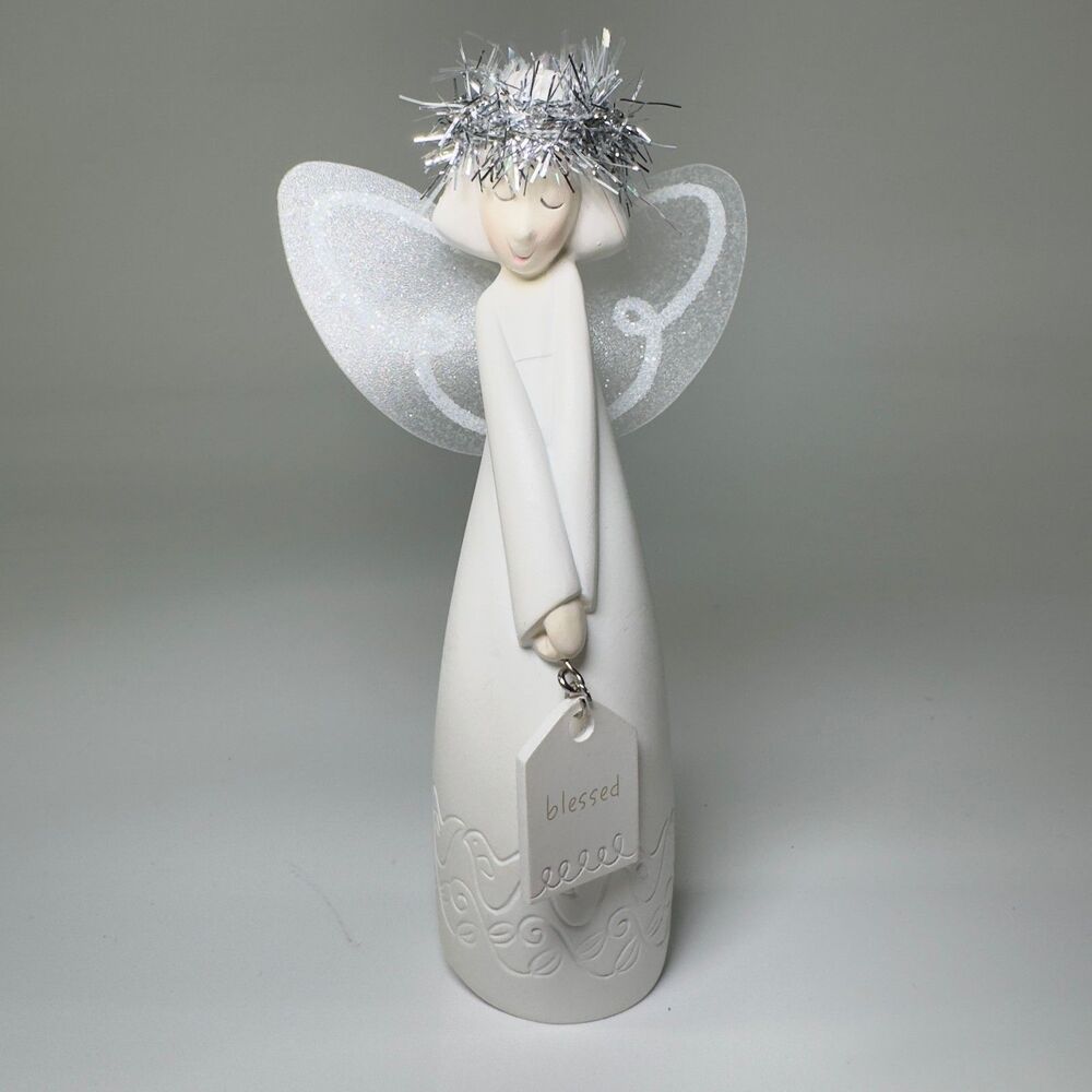 Department 56 Whispers Blessed Angel Figurine 5" Home Decor Silver Tinsel Halo